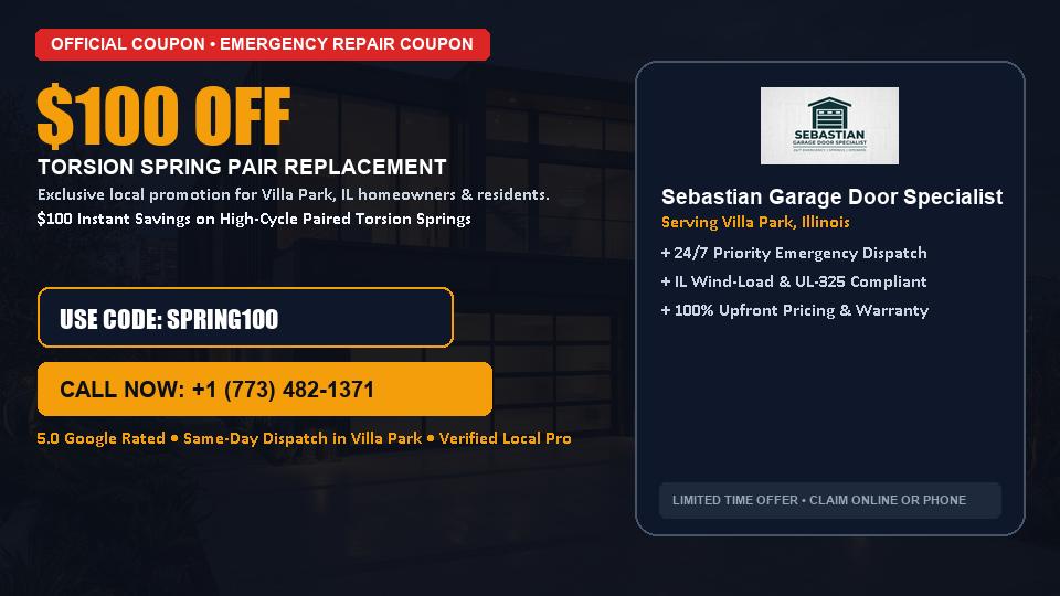 $100 OFF Dual High-Cycle Torsion Spring Replacement in Villa Park, IL - Sebastian Garage Door Specialist