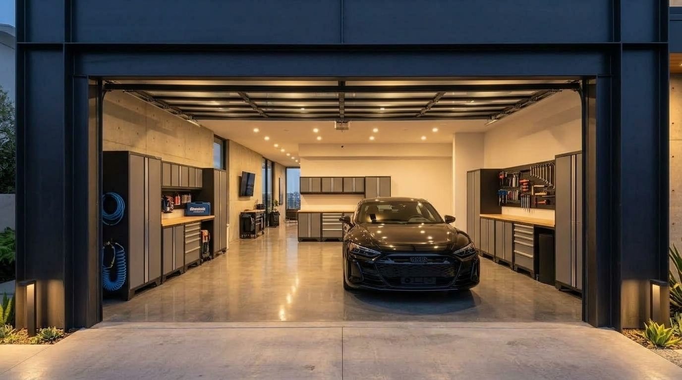 Sebastian Garage Door Specialist Interior View of Custom Garage Door Overhead and Workshop